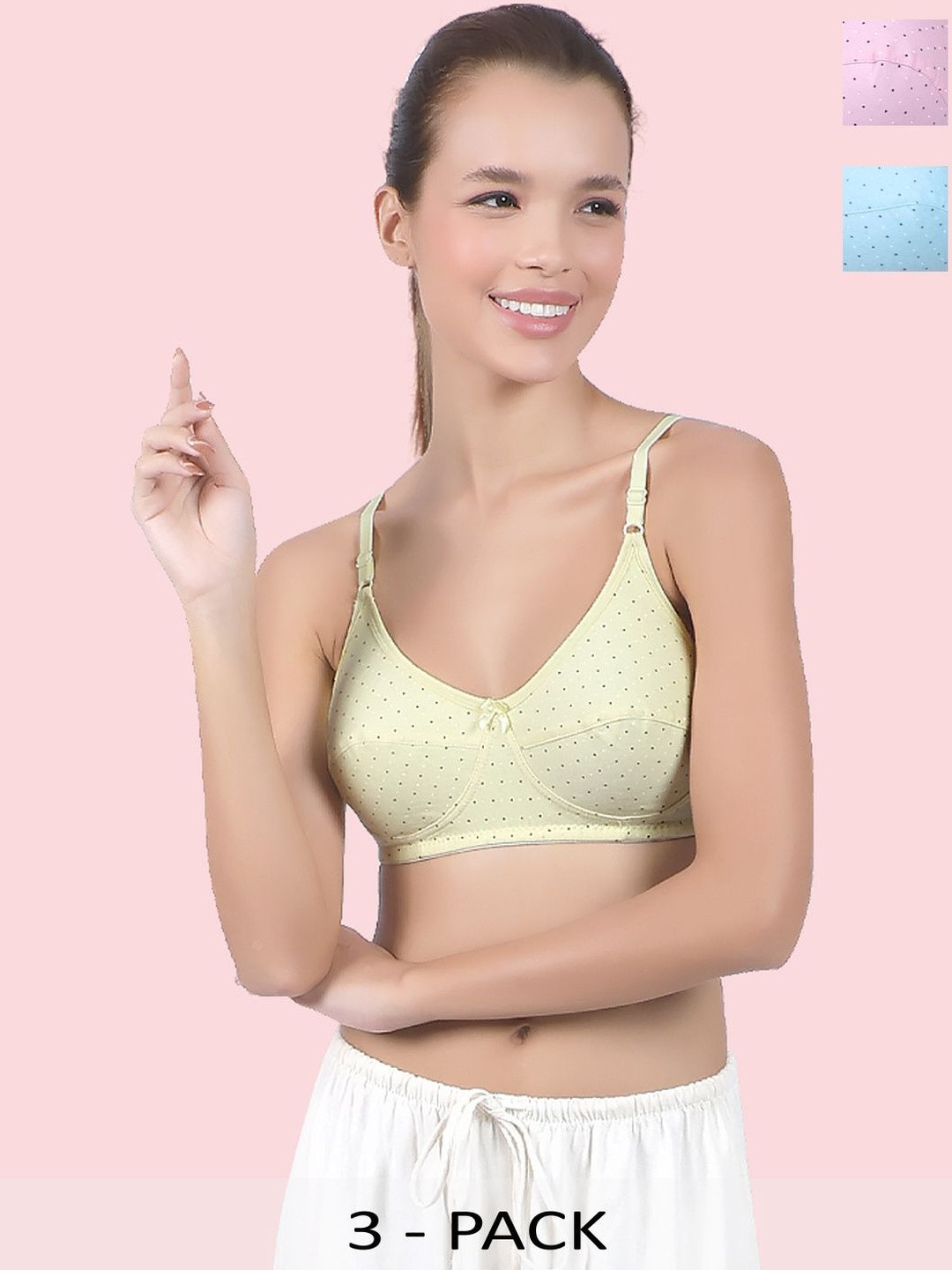 DressBerry Women Pack of 3 Polka Dots Print  All Day Comfort Bra