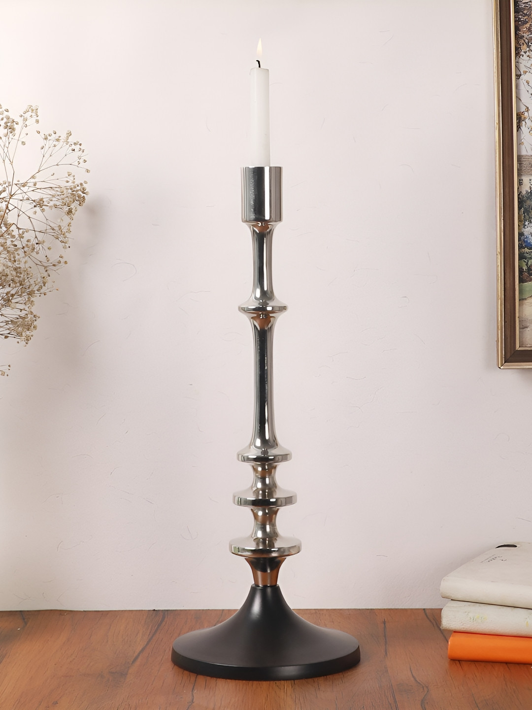 Decor de Maison Aristea Silver-Toned & Black Candle Holder