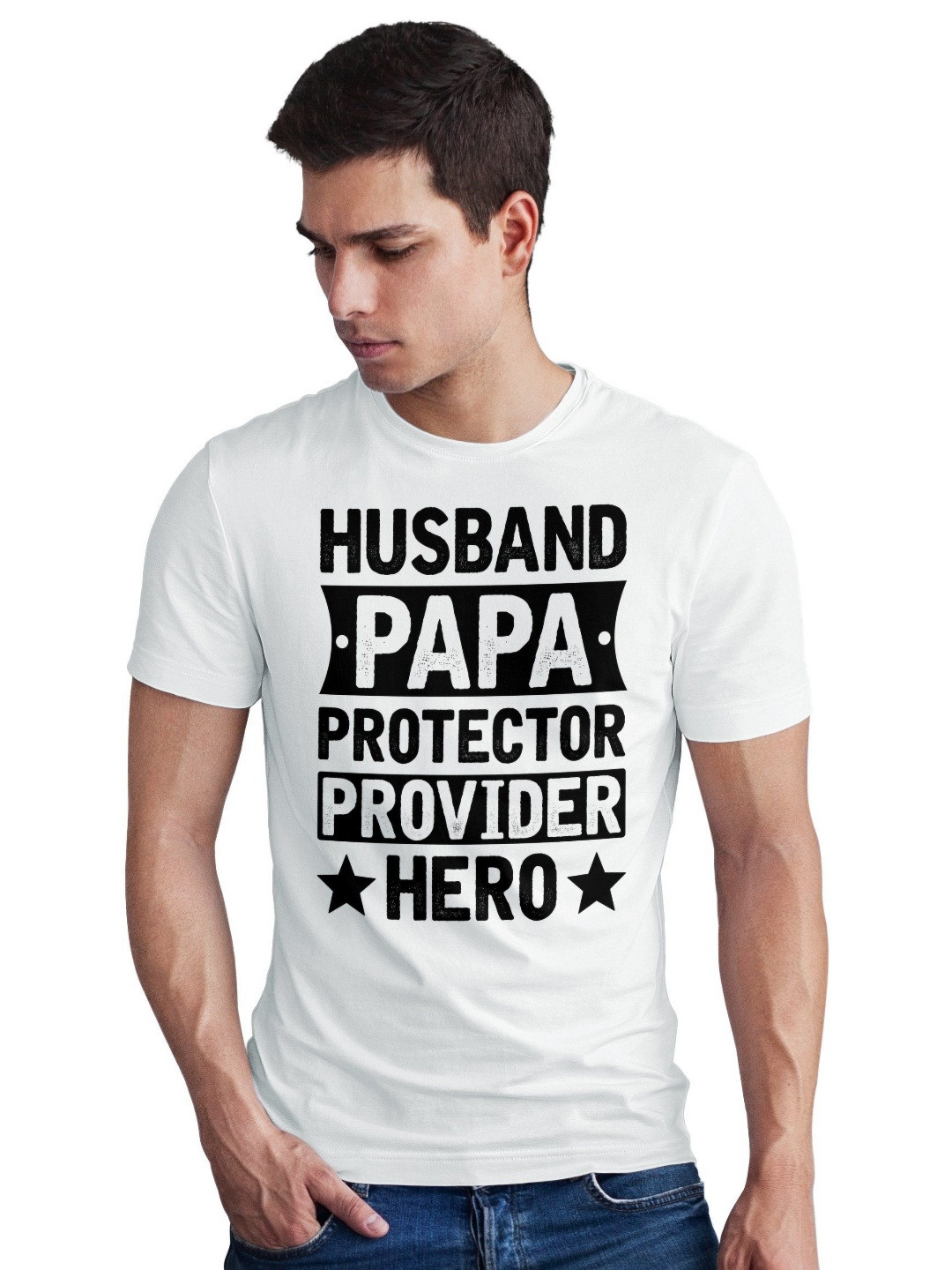 Seekbuylove Men Bio Finish Husband Papa Hero Round Neck Pure Cotton T-shirt