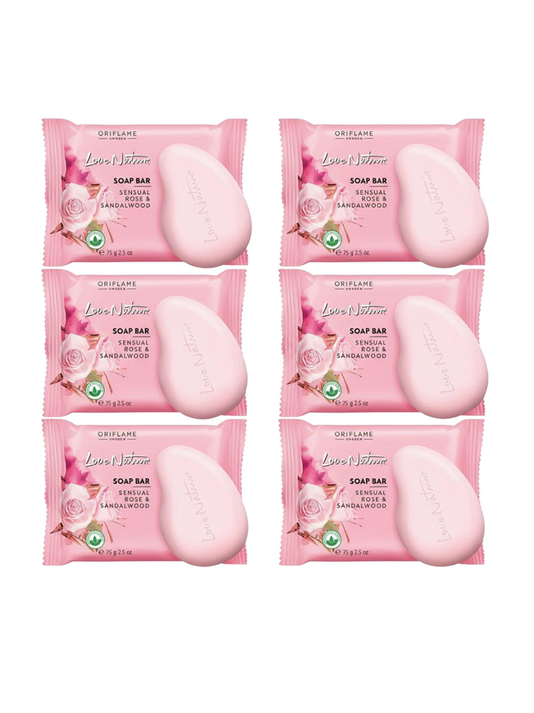 Oriflame Set Of 6 Love Nature Soap With Sandalwood & Organic Rose - 75 g Each