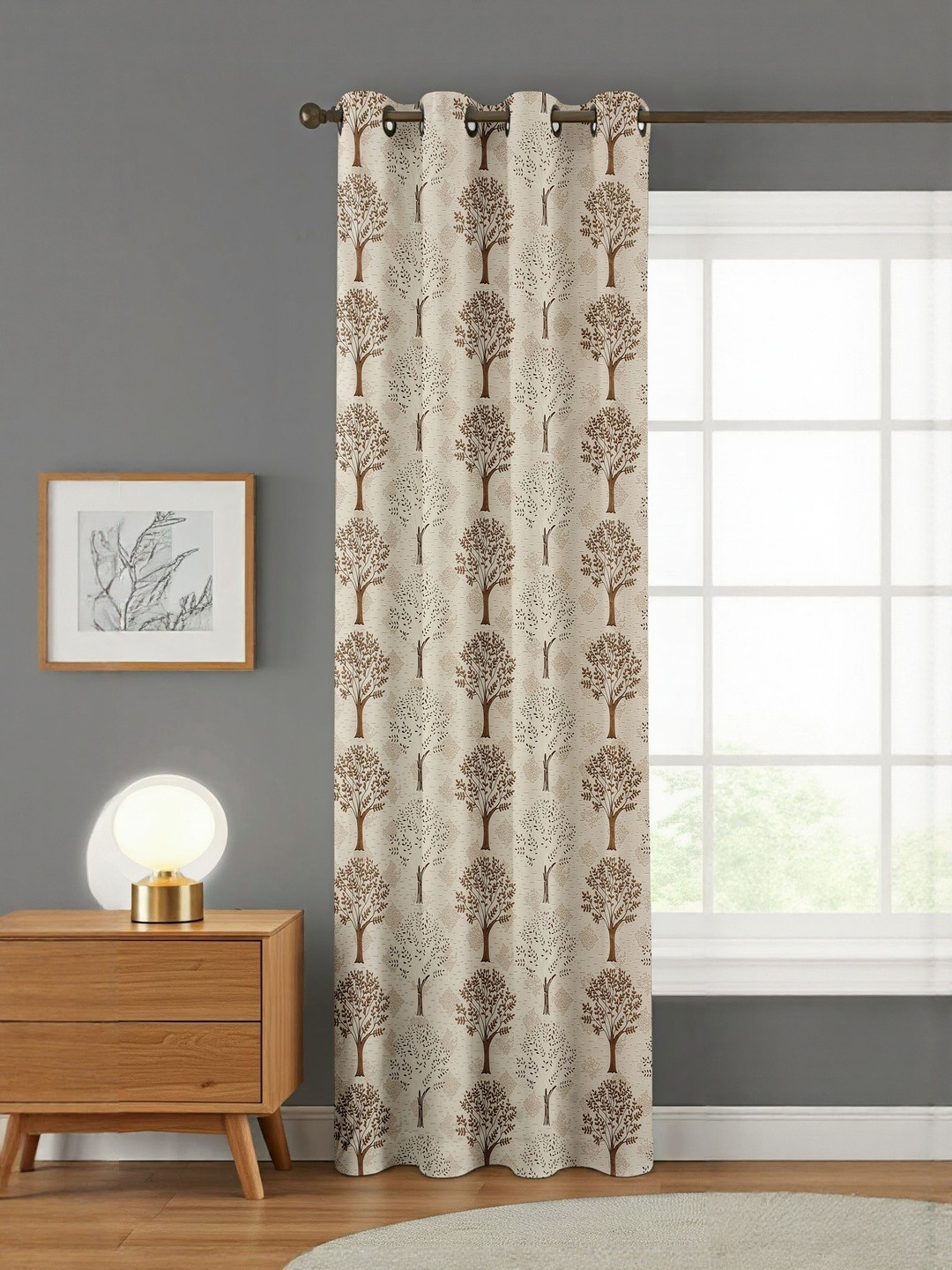 GEET CREATIONS Sprit-Vat Brown & Cream-Coloured Floral Printed Room Darkening Door Curtain