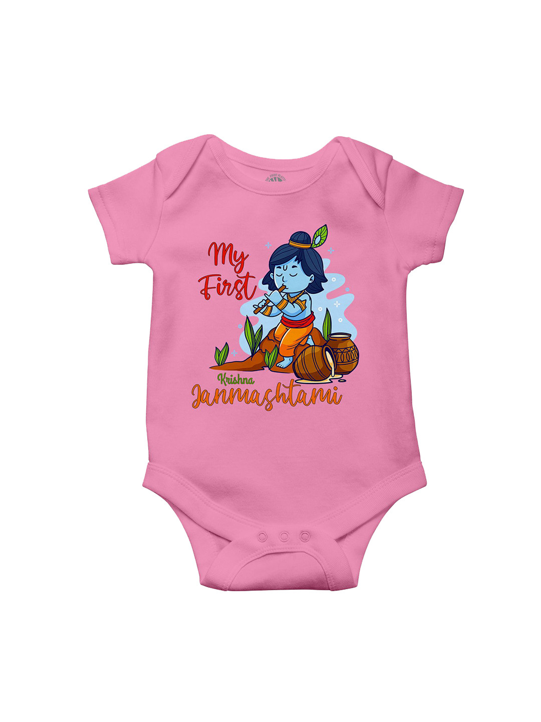 THE PRINT PLATTER Infants Janmashtmi Printed Envelope Neck Short Sleeves Cotton Bodysuit