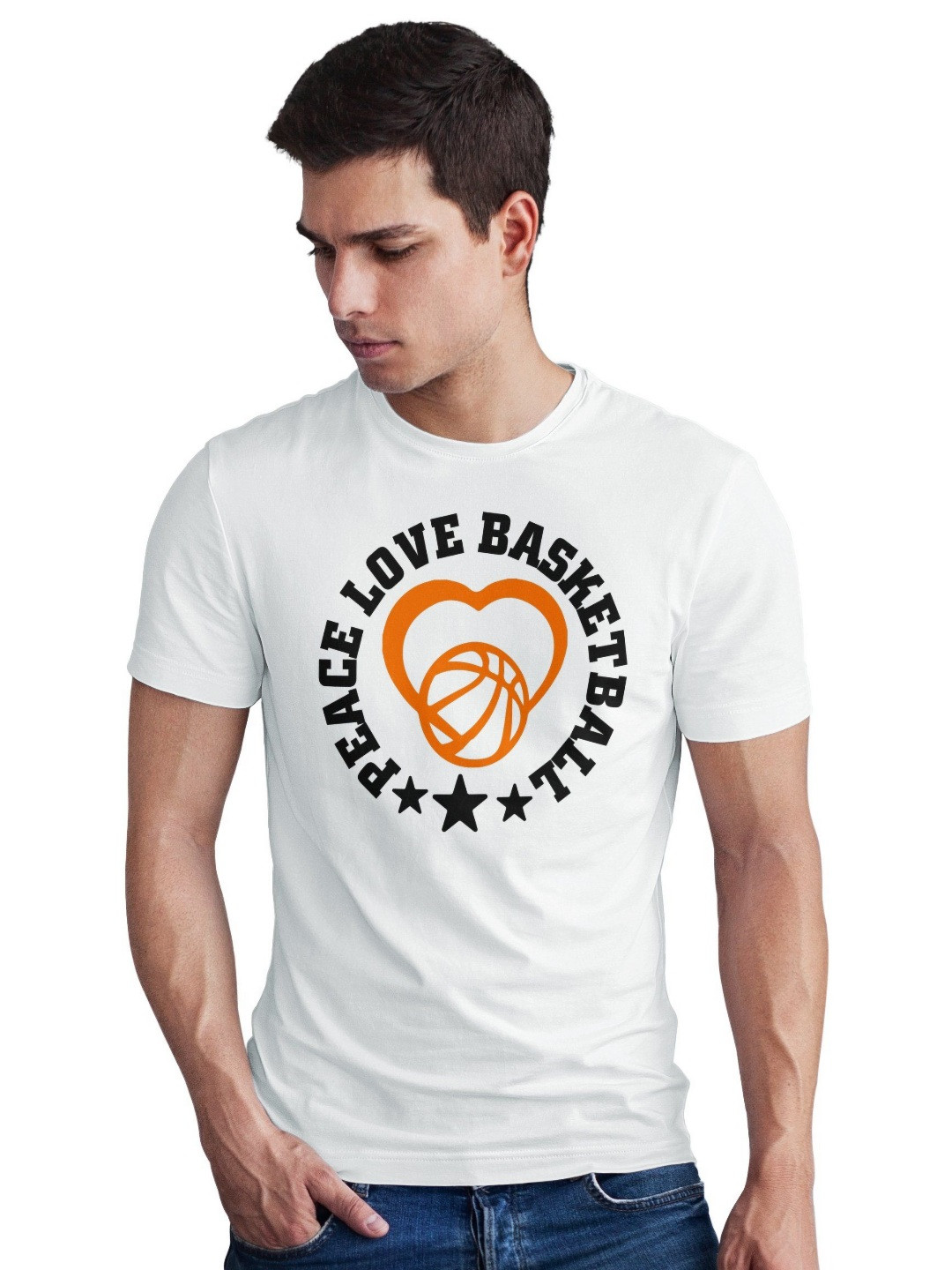 Seekbuylove Men Bio Finish Peace Love Basketball Round Neck Pure Cotton T-shirt