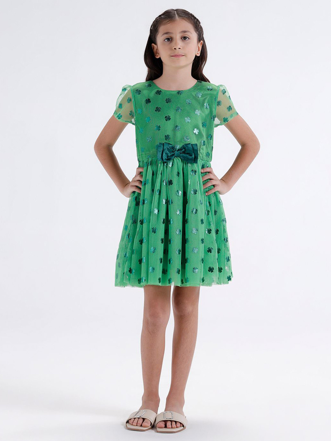KATE & OSCAR Girls Self Design Bow Detail Fit & Flare Dress