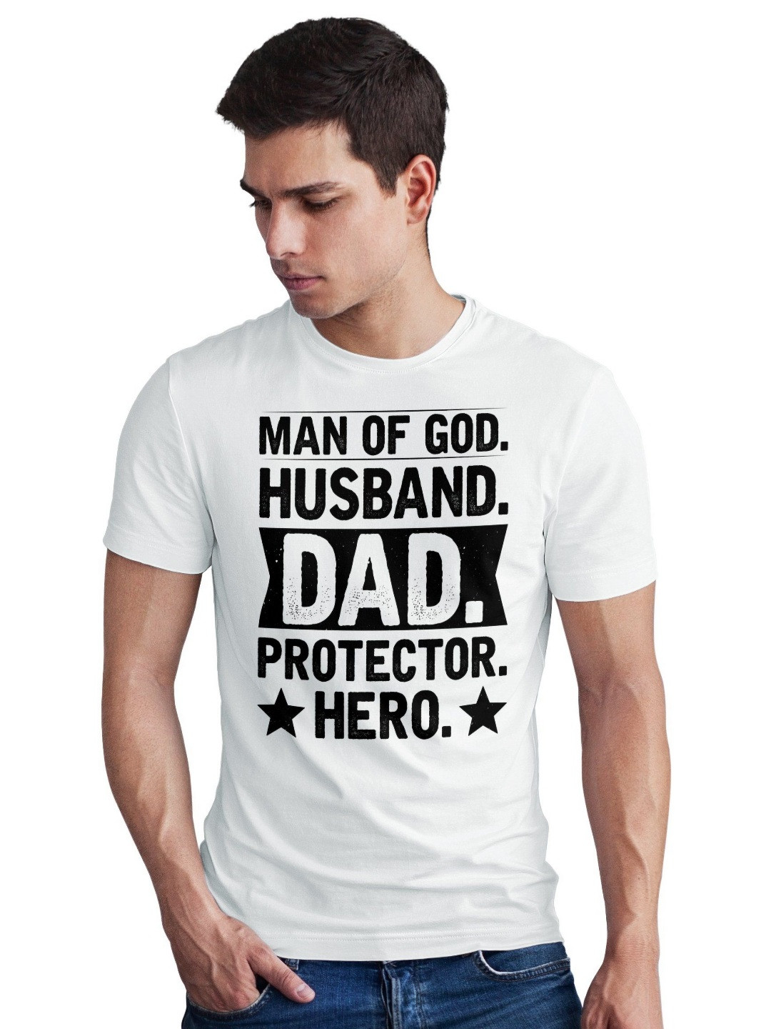 Seekbuylove Men Bio Finish Man Of God, Husband, Dad Round Neck Pure Cotton T-shirt