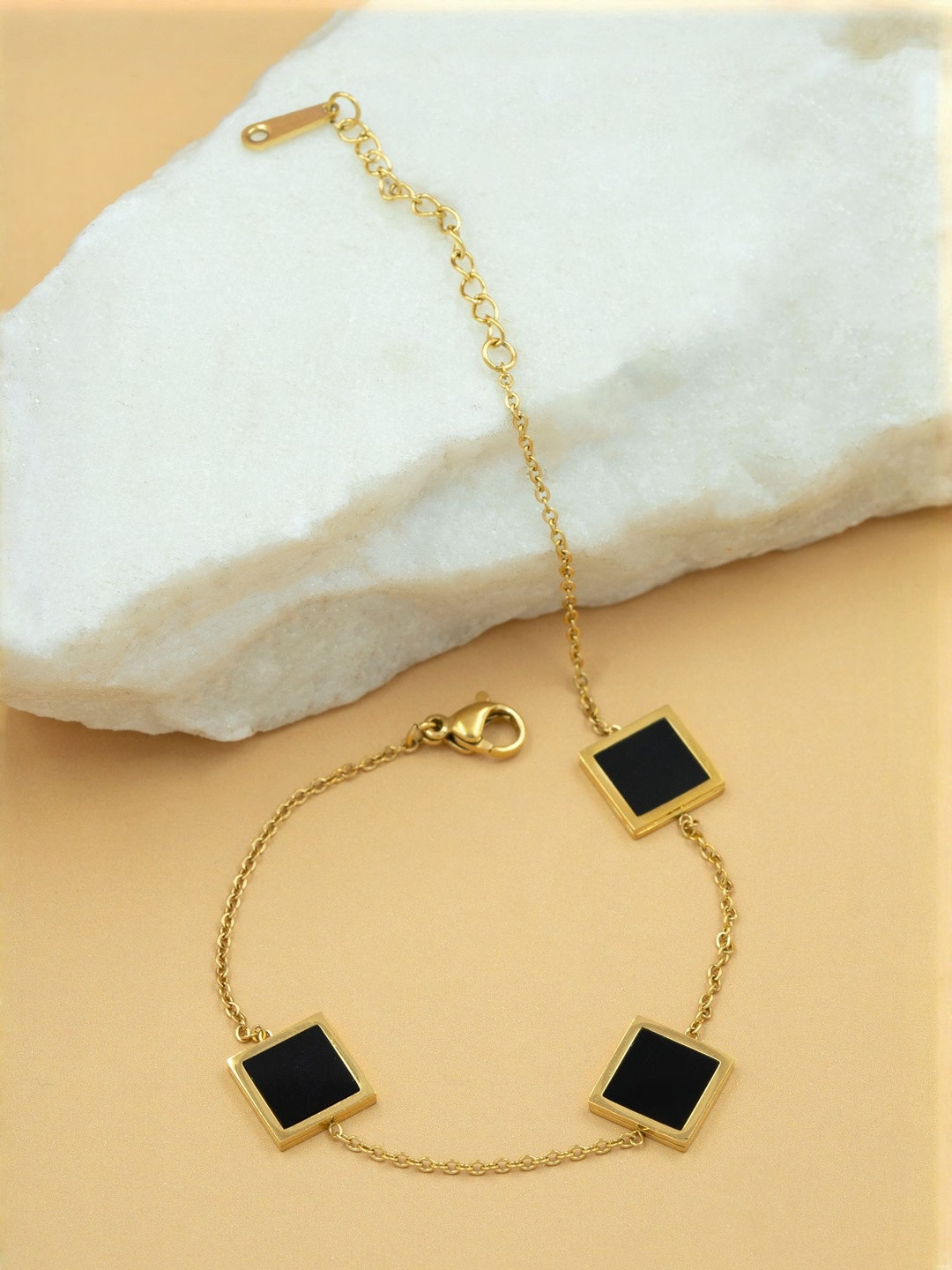 ARTKLIM Stainless Steel Gold-Plated Anti Tarnish Square Charm Bracelet