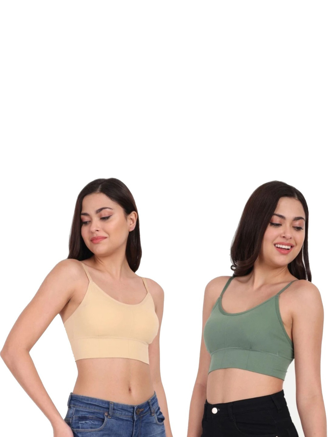 SQ FASHION Pack Of 2 Seamless Full Coverage Lightly Padded Crop Top Cotton Bras