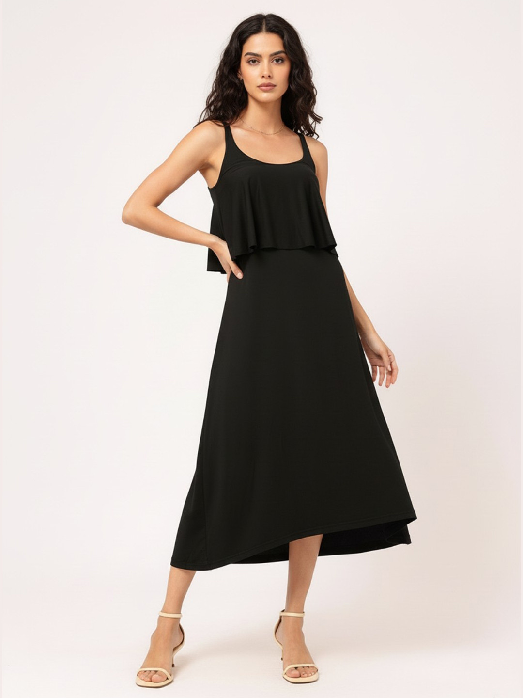 DressBerry A-Line Midi Dress with Overlay