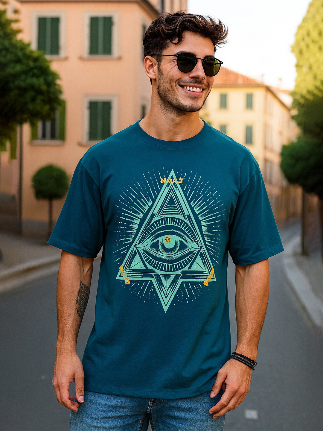 MORSE CODE Graphic Printed Oversized Cotton T-shirt