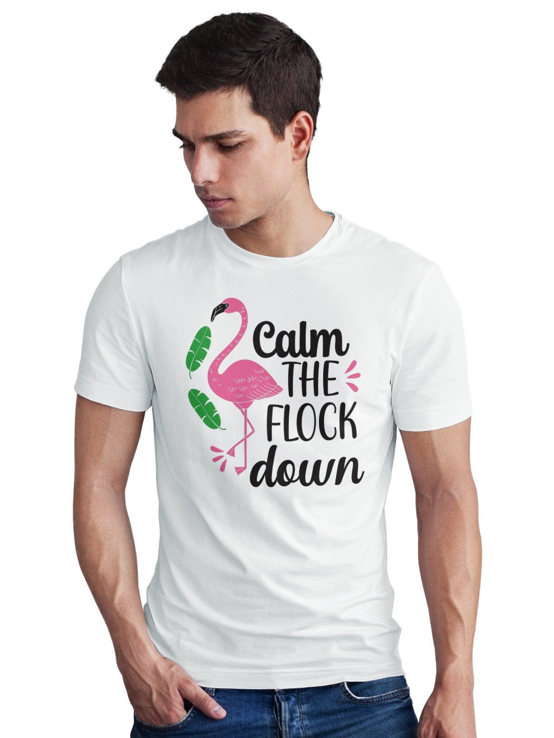 Seekbuylove Men Calm The Flock Down Printed Round Neck Pure Cotton T-shirt