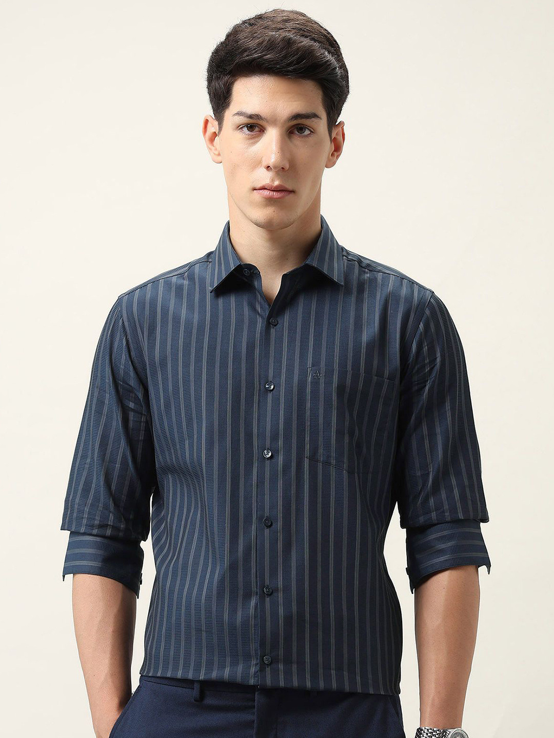 Arrow Men Liberty Vertical Striped Spread Collar Pure Cotton Formal Shirt