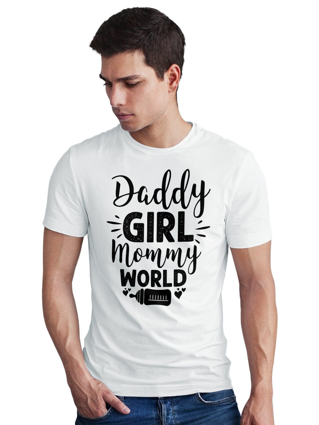 Seekbuylove Men Bio Finish Daddy Girl Mommy World Round Neck Pure Cotton T-shirt