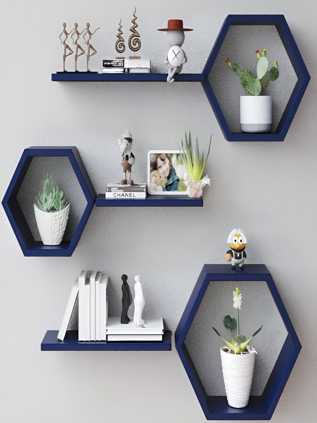 AR SABRI SHOPEE Arif Rao Navy Blue Set of 6 MDF Wall Shelves