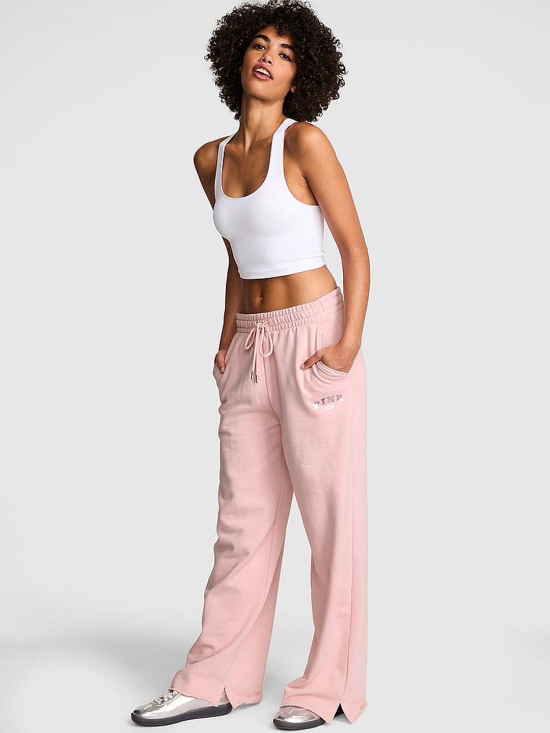 Victoria's Secret Printed Mid-Rise Wide-Leg Split-Hem Trousers
