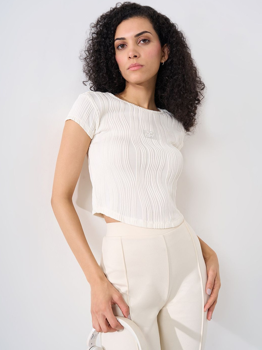 Ajile by Pantaloons Self Design Round Neck Crop Top