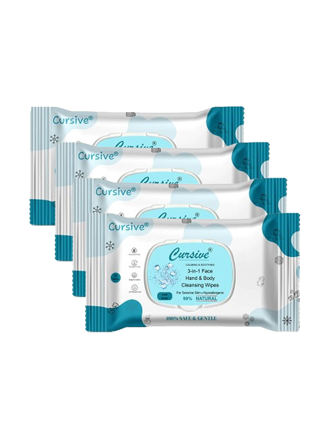 CURSIVE Set Of 5 Calm & Soothing Cleansing Face & Body Refreshing Wet Wipes - 25 Pcs Each