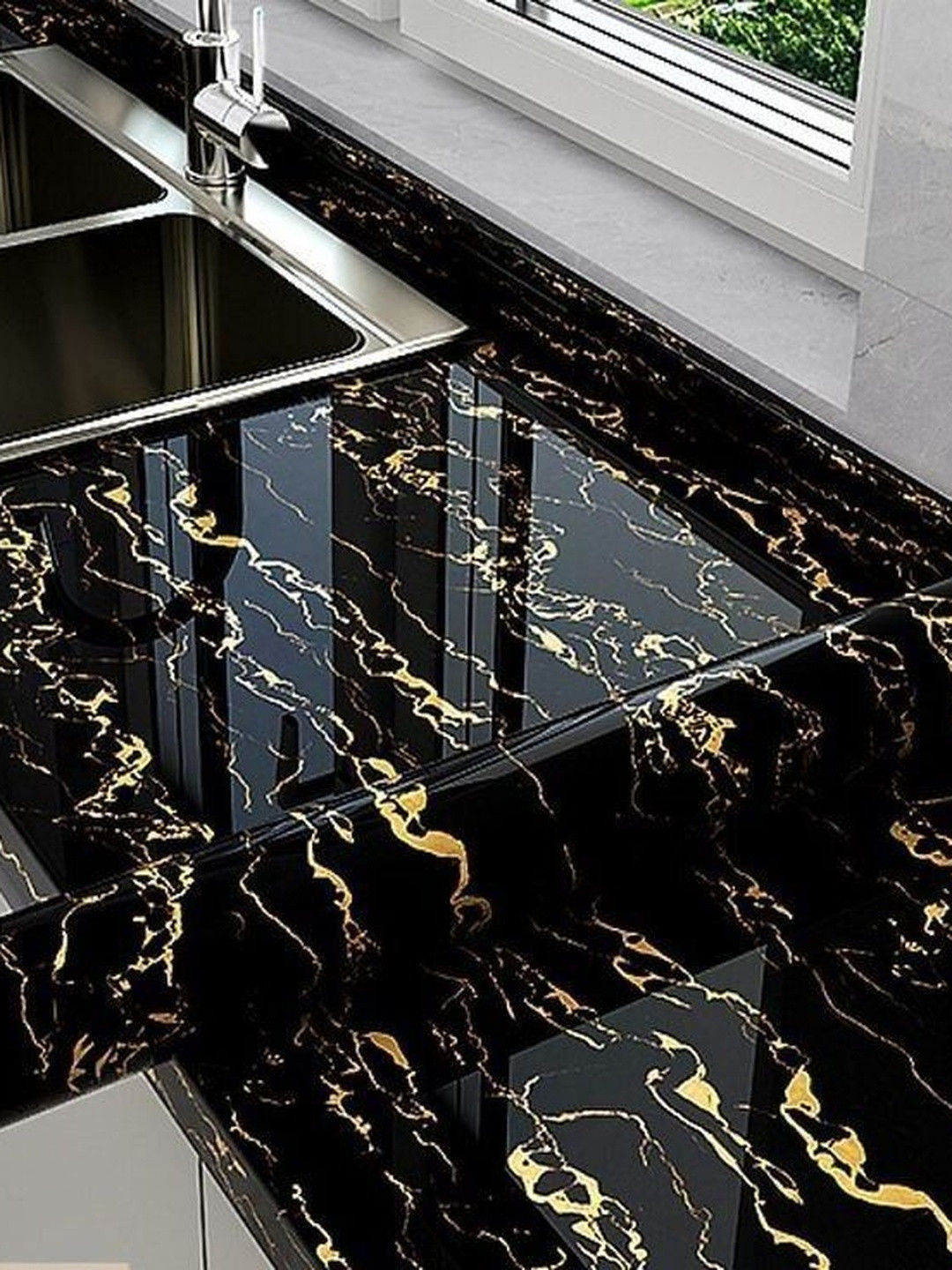 SEKHMET Black And Gold -Toned Abstract Printed Self Adhesive Wallpaper