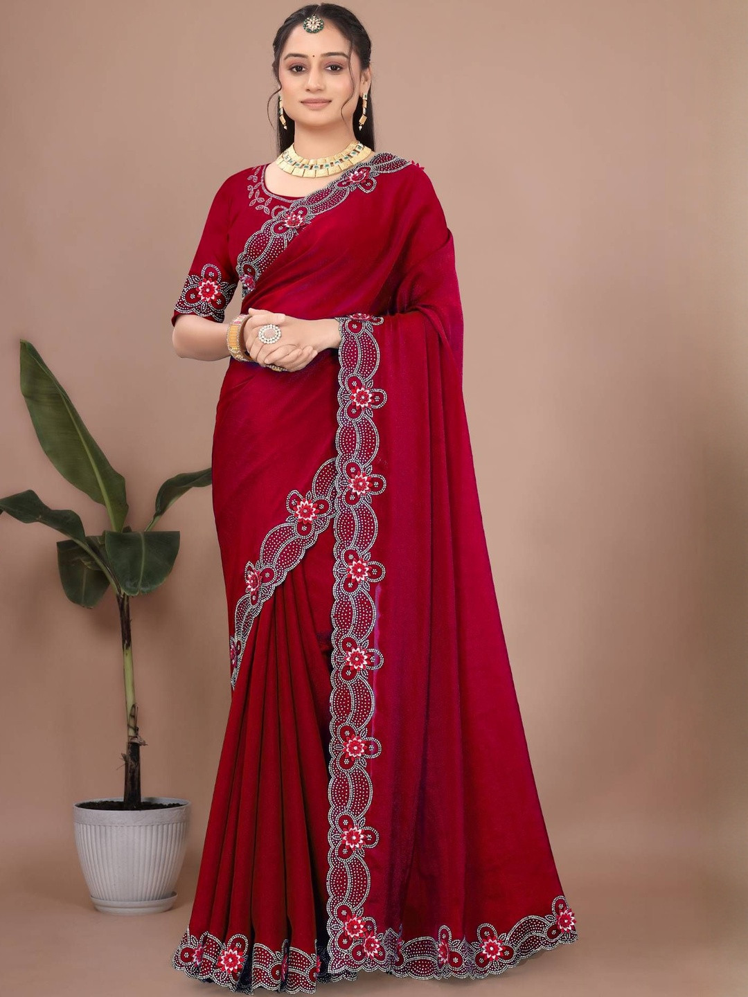 Rovera nx Aarohi Embellished Sequinned Satin Heavy Work Saree