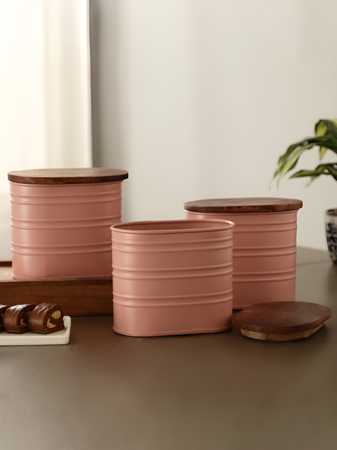Maison Modern Pink 3 Pieces Easy To Clean StorageTea Sugar Coffee Jar Containers