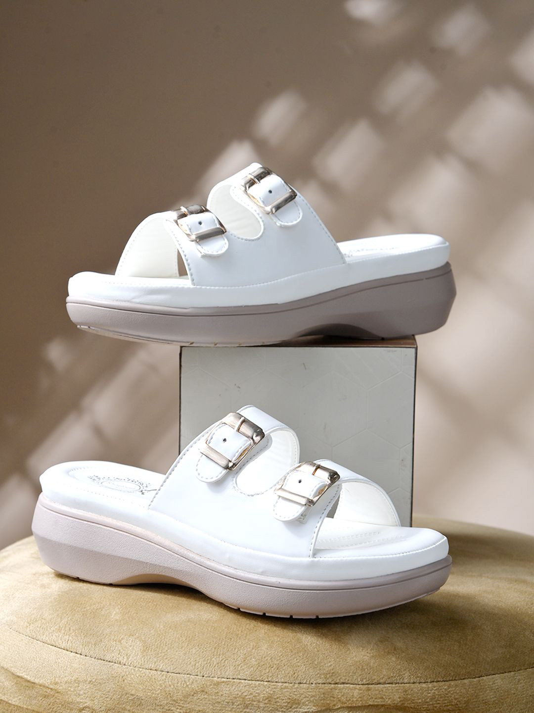 Stylestry Open Toe Buckles Open Back Platform Sandals