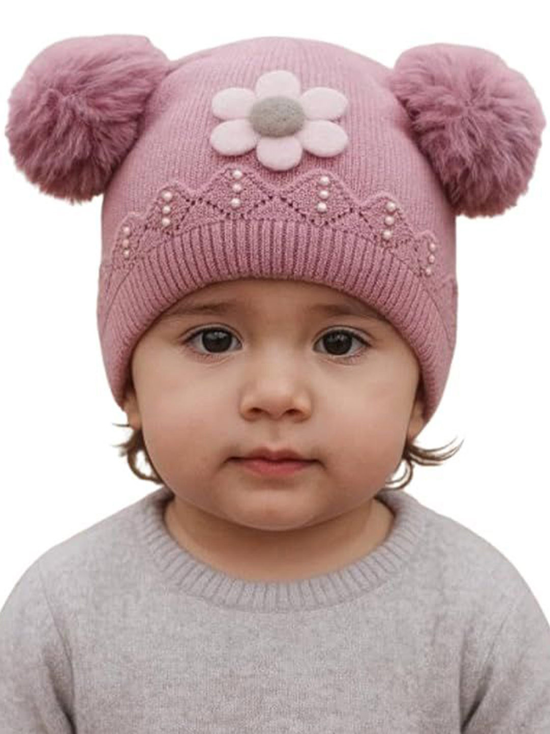 Eleg & Stilance Kids Embroidered Double Pom Pom Woollen Beanie