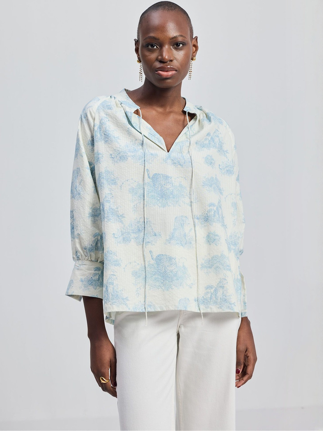 Reistor Women Animal Print V-Neck Top