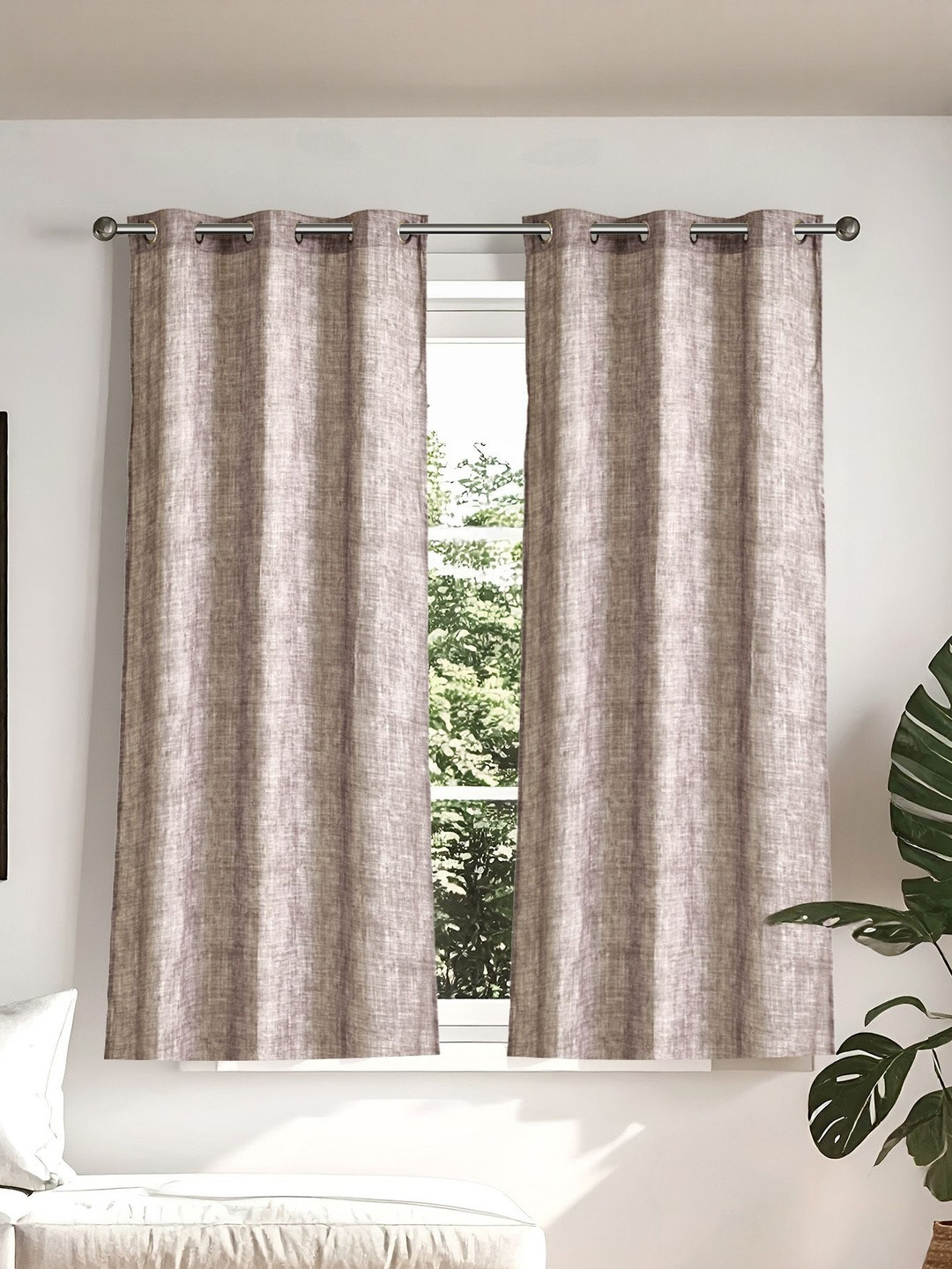 Home Centre Pietra Nestoria Brown & White 2 Pieces Printed Room Darkening Window Curtains