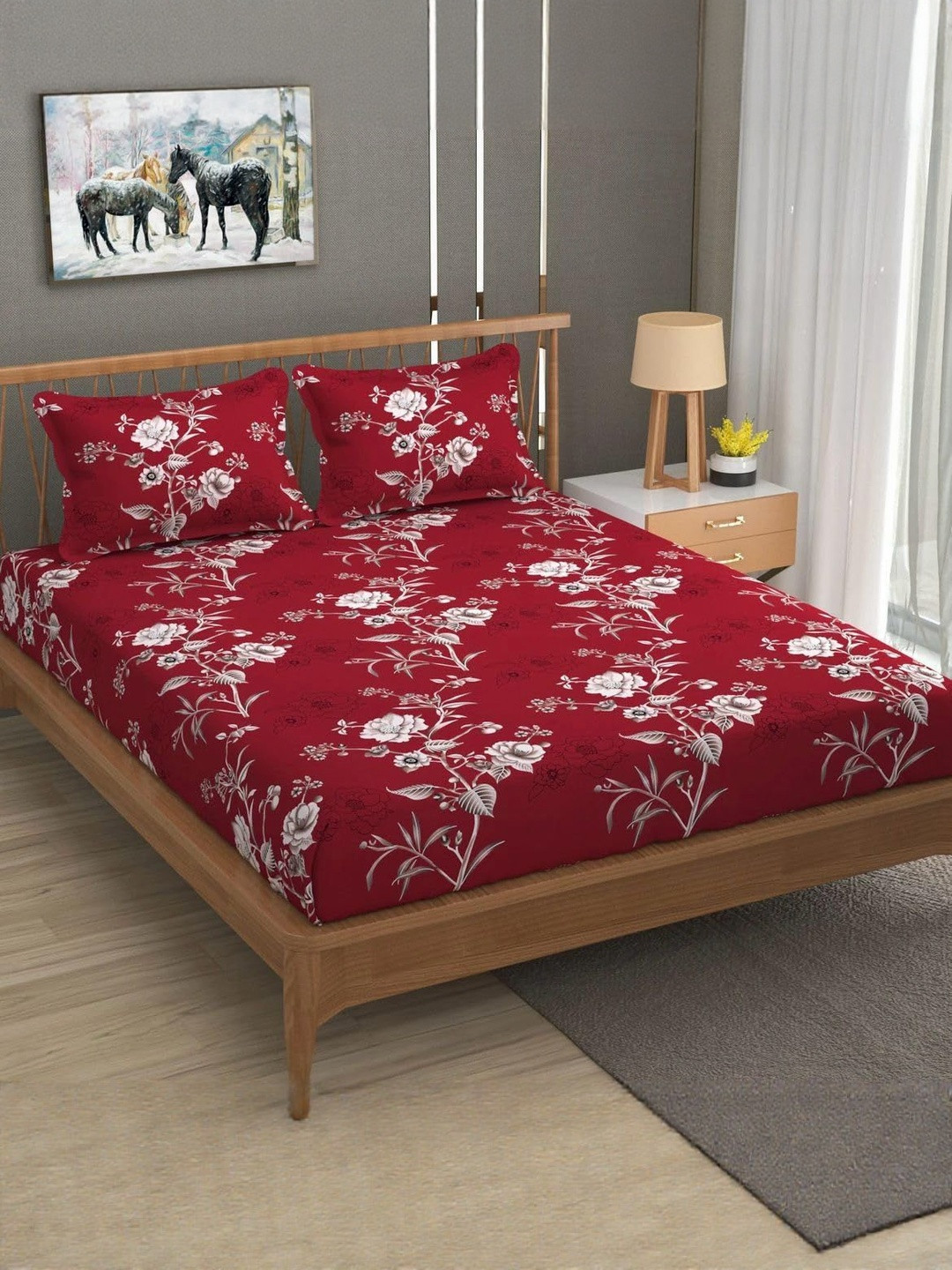 NEW TOWN 210 TC Cotton Printed King Size Double Bed Bedsheet with 2 Pillow Covers
