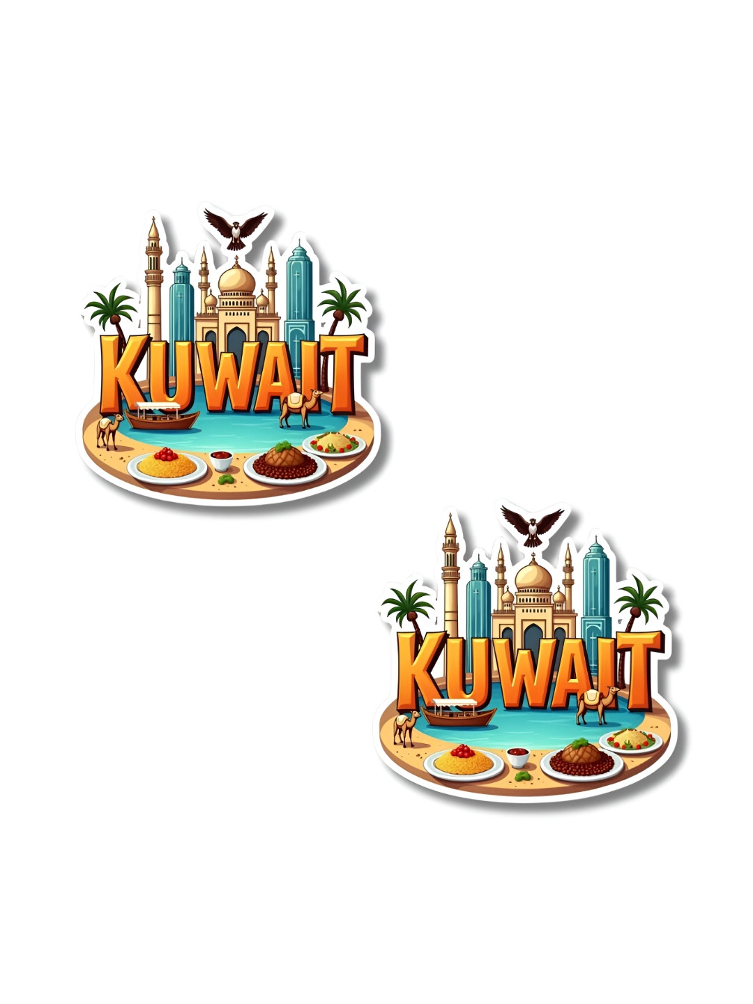 GIFTODAY Set Of 2 Blue & Beige Kuwait Printed Fridge Magnet