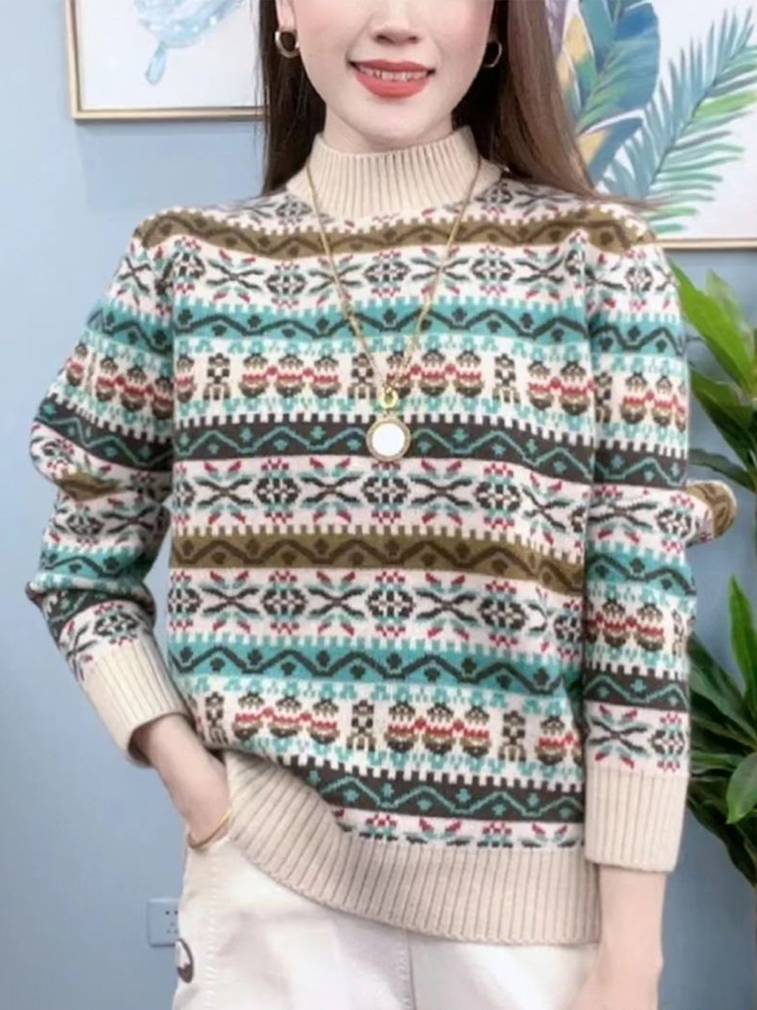 StyleCast Women Relaxed Fit Striped Printed Long Sleeve Pullover