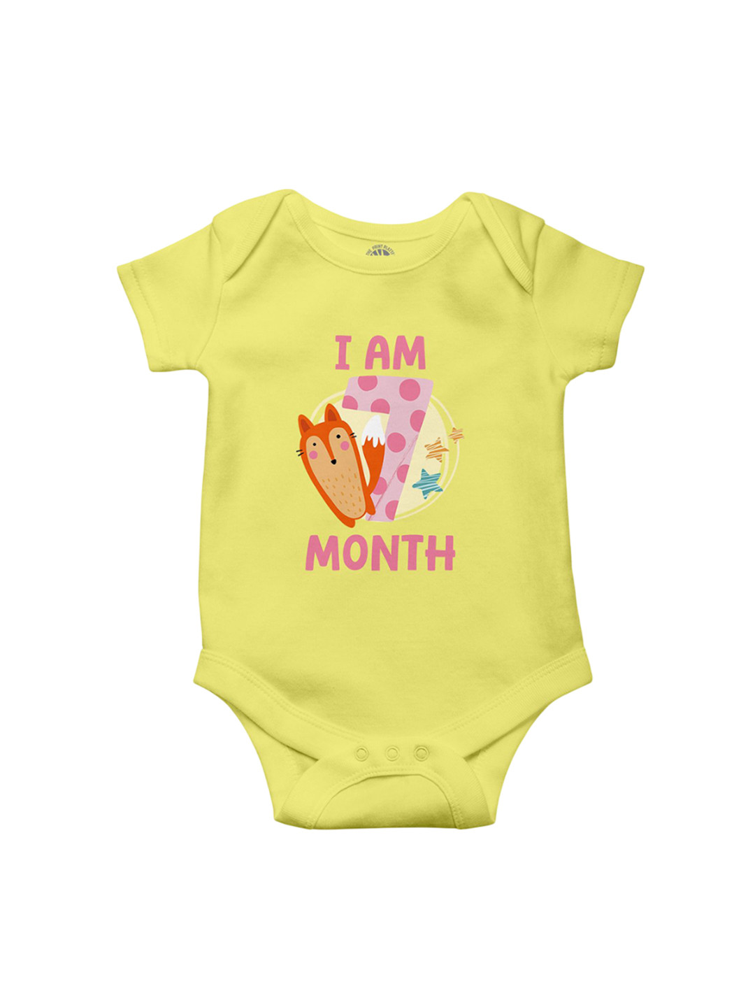 THE PRINT PLATTER Infants I Am Seven Month Printed Envelope Neck Cotton Bodysuit