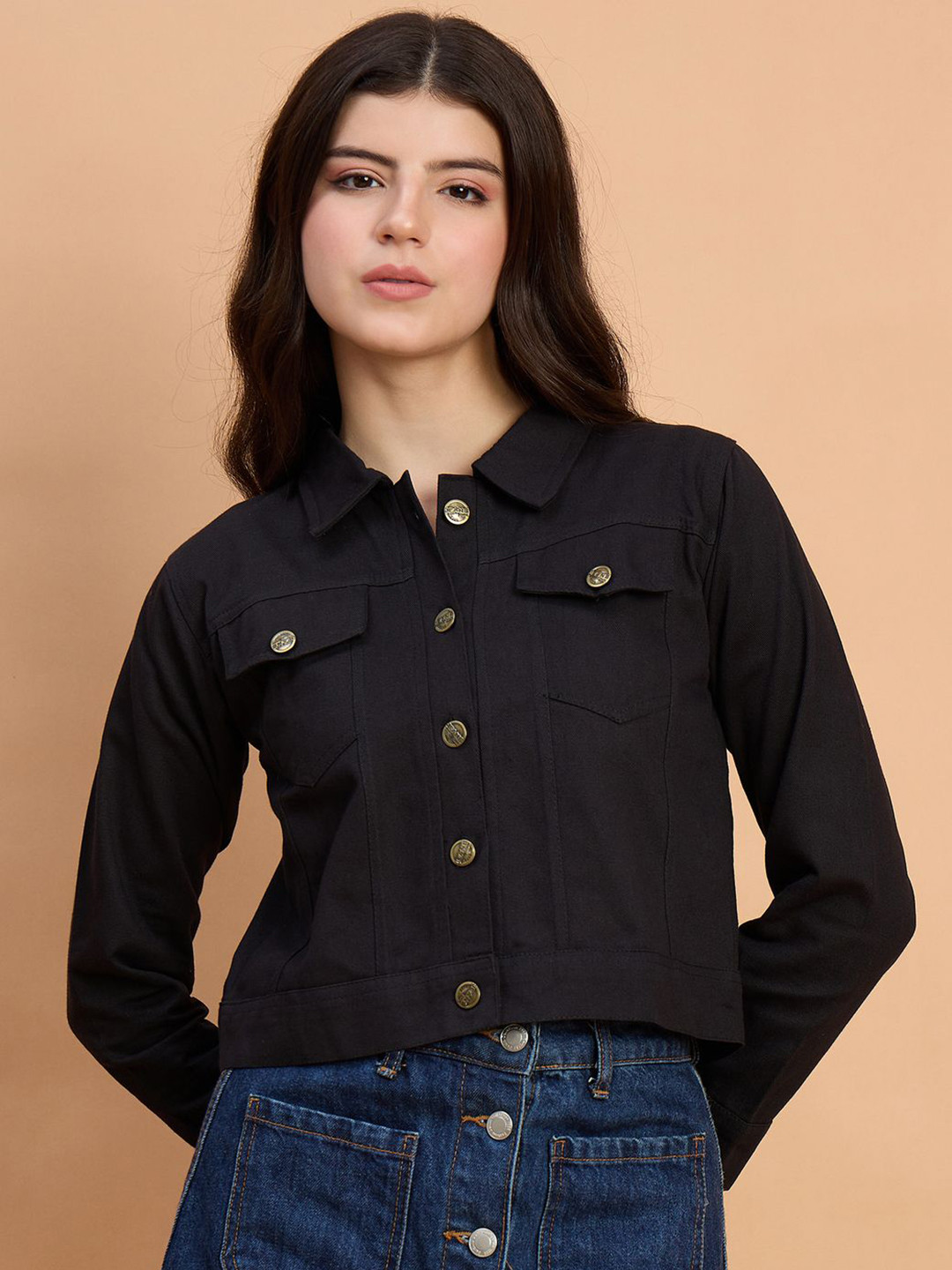 The Roadster Lifestyle Co Spread Collar Button Down Denim Jacket