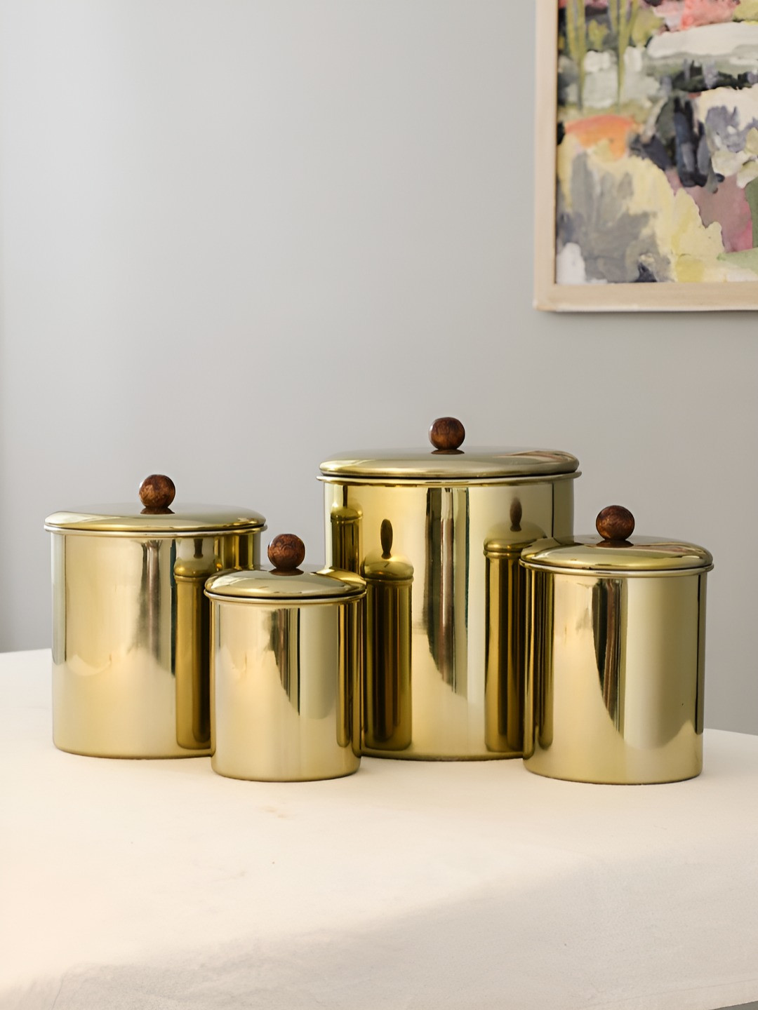 Maison Modern Gold Plated 4 Pcs Vaultique Stainless Steel Easy To Clean Canister