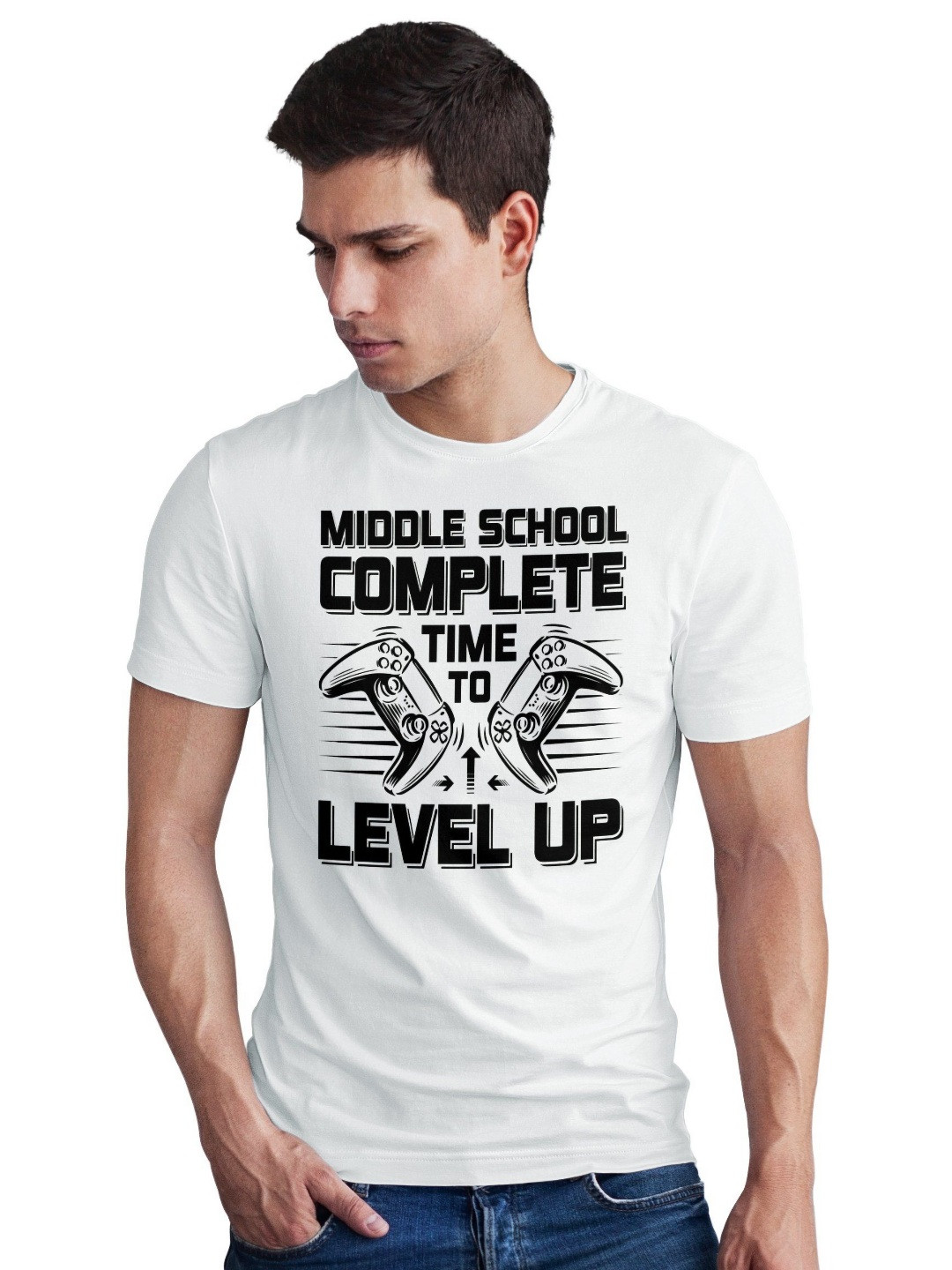 Seekbuylove Men Bio Finish Middle School Complete Time To Level Up Pure Cotton T-shirt