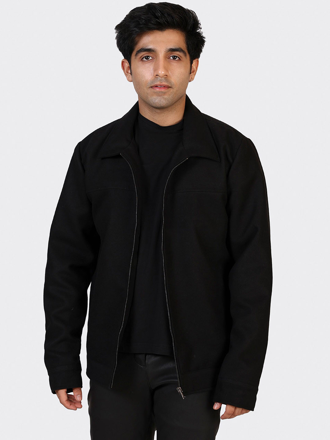 HUE & HIDE Men Wool Spread Collar Solid Open Front Jacket