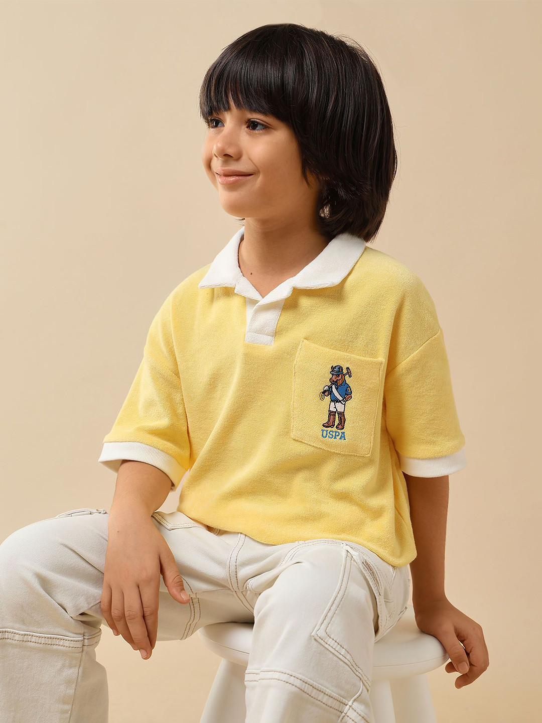 U.S. Polo Assn. Kids Boys Polo Neck Drop-Shoulder Sleeves Pure Cotton T-Shirt