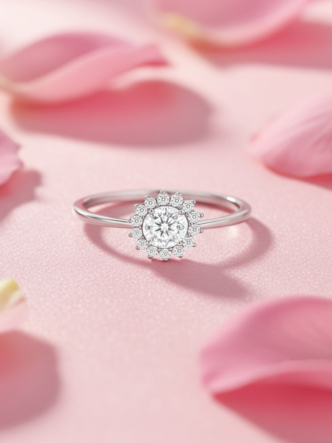 Zavya A Flower From My Heart 925 Silver Rhodium-Plated Cubic Zirconia Studded Finger Ring