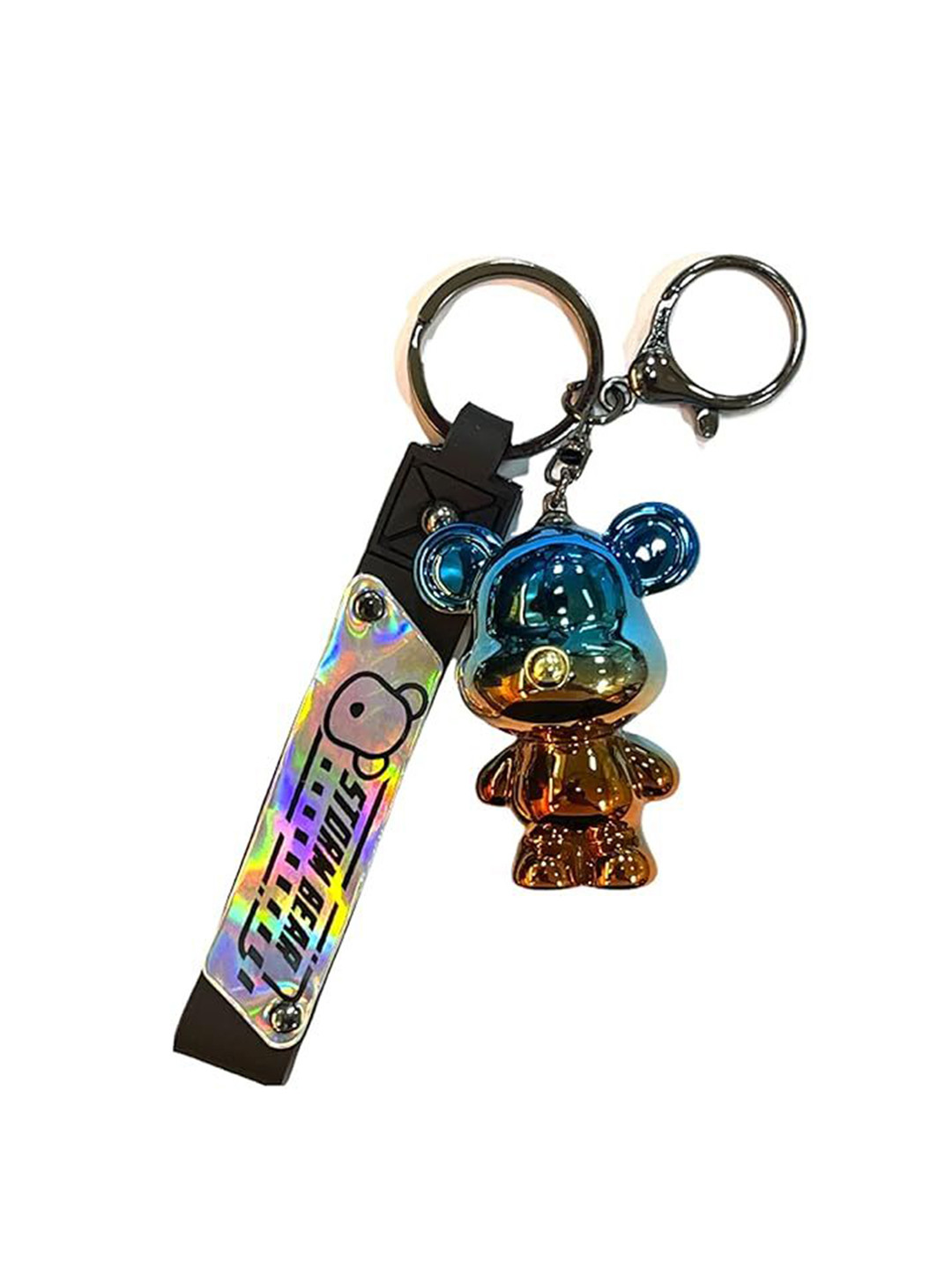 AUGEN Textured Metal Teddy Bear Storm Bear Key Chain With Key Ring