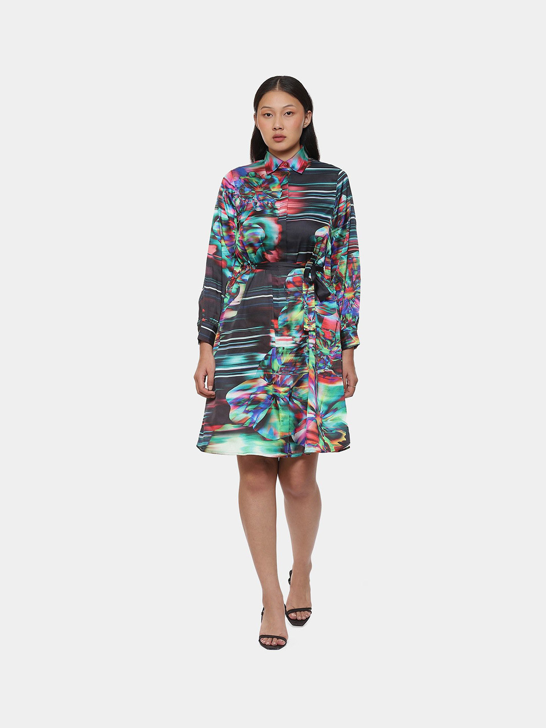 Satya Paul Abstract Printed Satin Shirt Dress