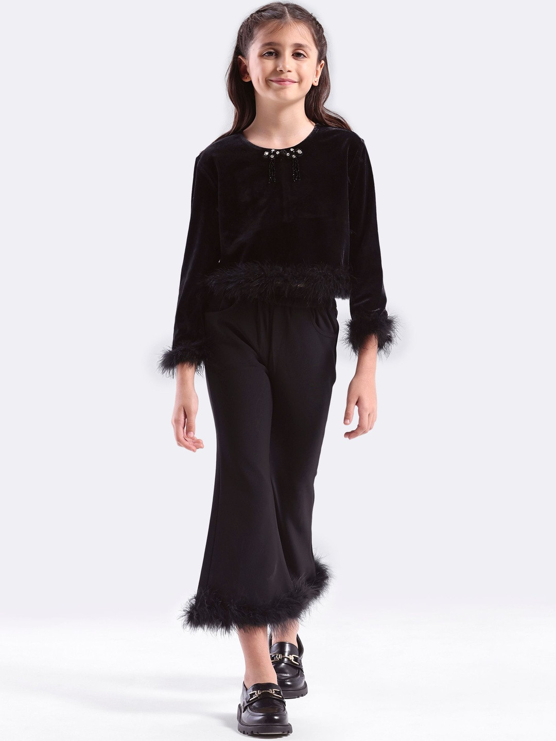 KATE & OSCAR Girls Hem Design Round Neck Top With Trousers