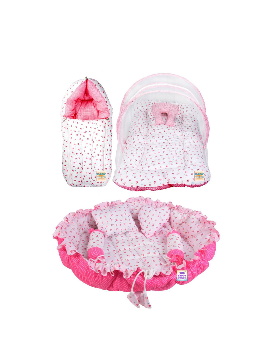 ADORE STUFF Kids Pink & White Printed Pure Cotton Baby Bed Sets