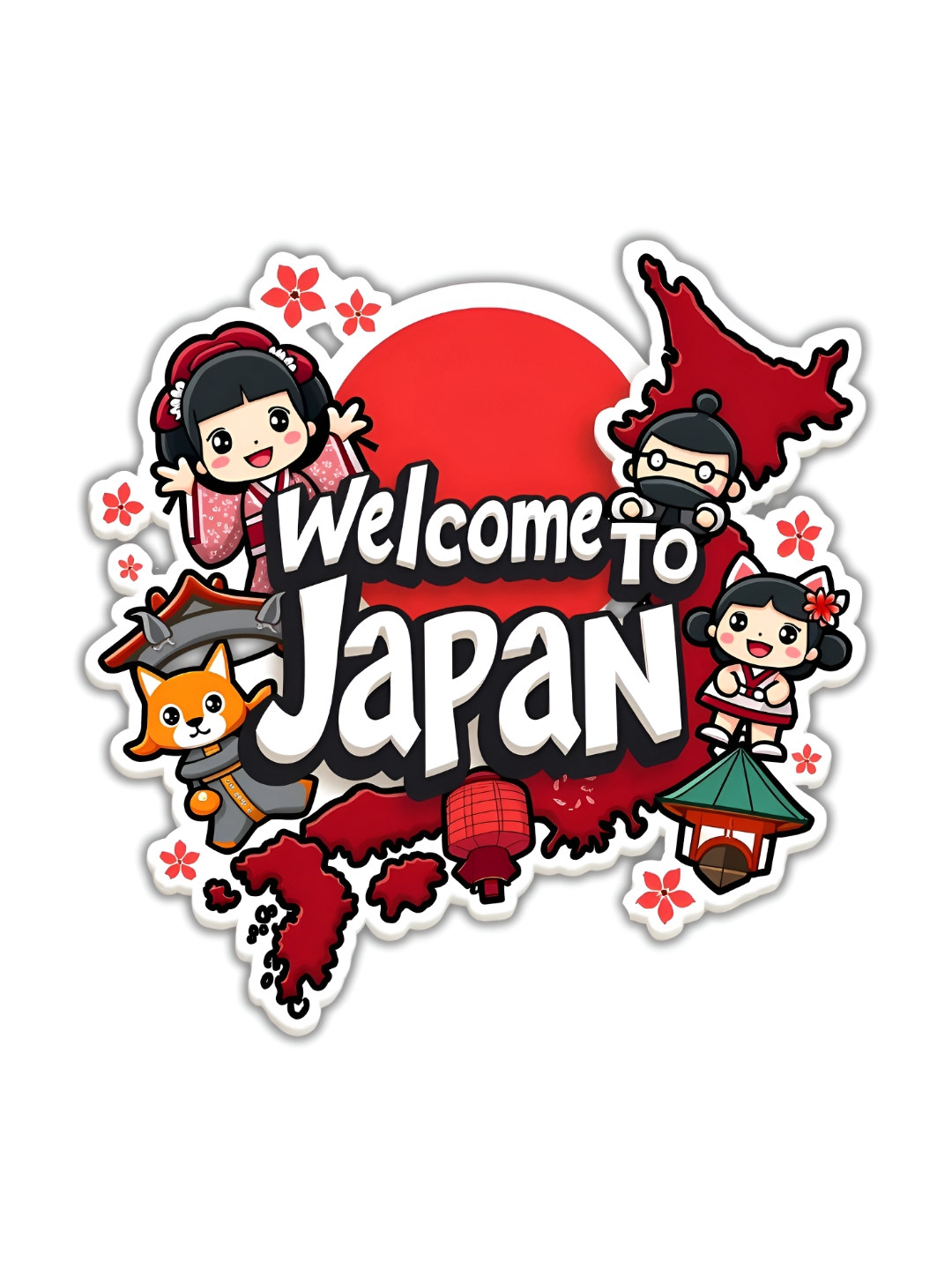 GIFTODAY Red & White Japan Printed Fridge Magnets