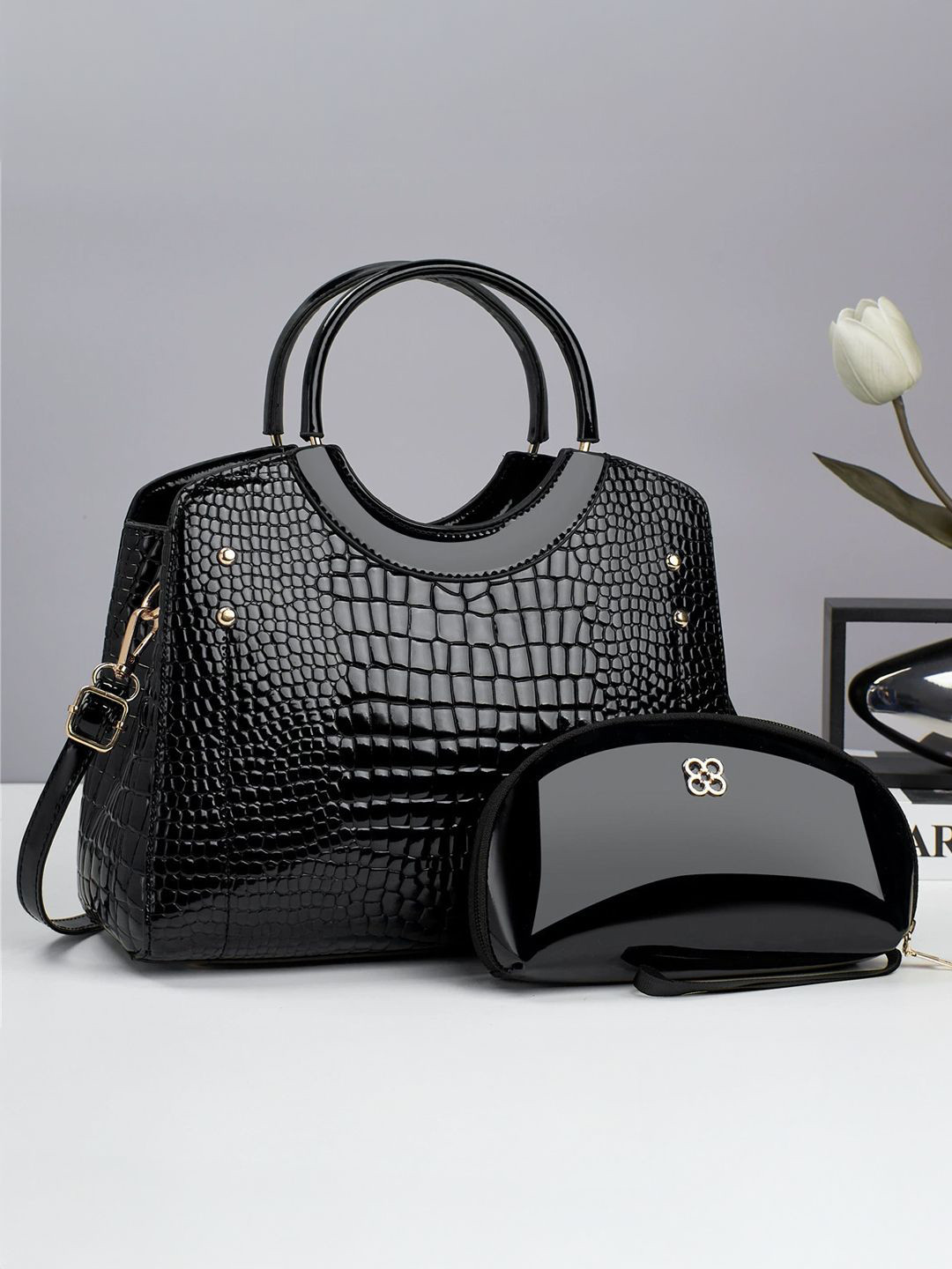 StyleCast Set Of 2 Geometric Textured Two Handles Structured Handheld Bag