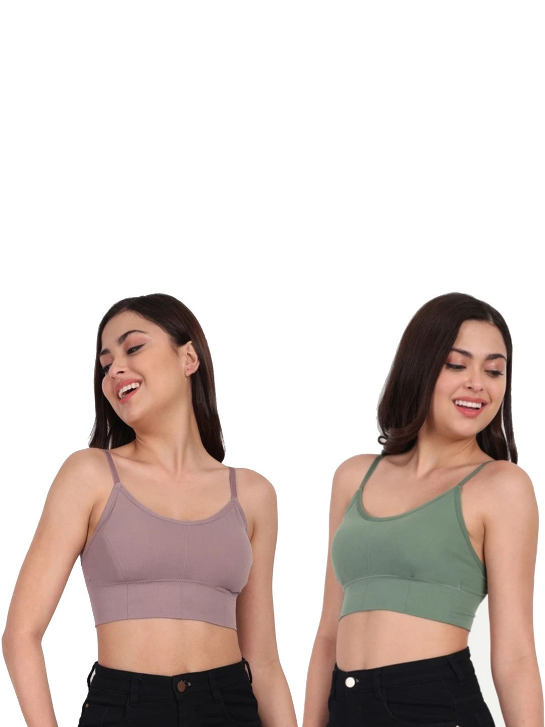 FIBO STEEL Pack Of 2 Solid Seamless Full Coverage Lightly Padded Crop Top Bra