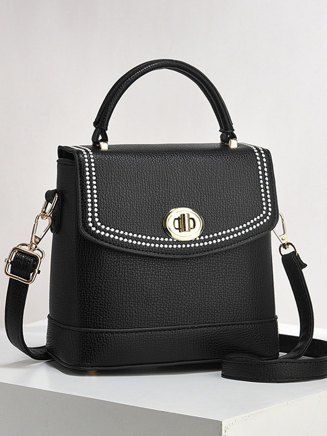 StyleCast Stylish Textured Structured Casual Handheld Bag With Detachable Sling Strap