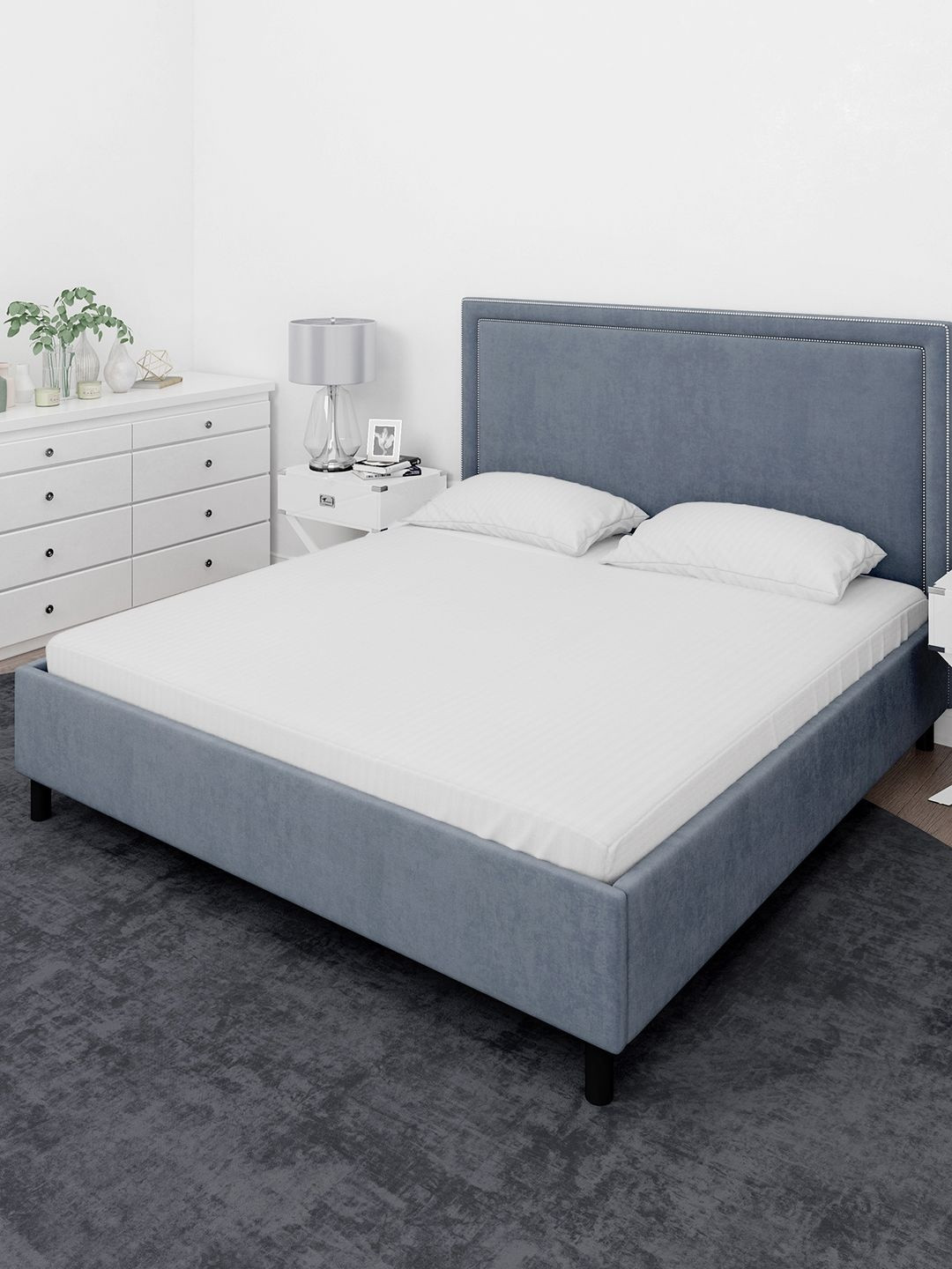 THE CONVERSION White Striped Cotton Satin 210 TC Bedsheet Set 2.25 m x 2.50 m