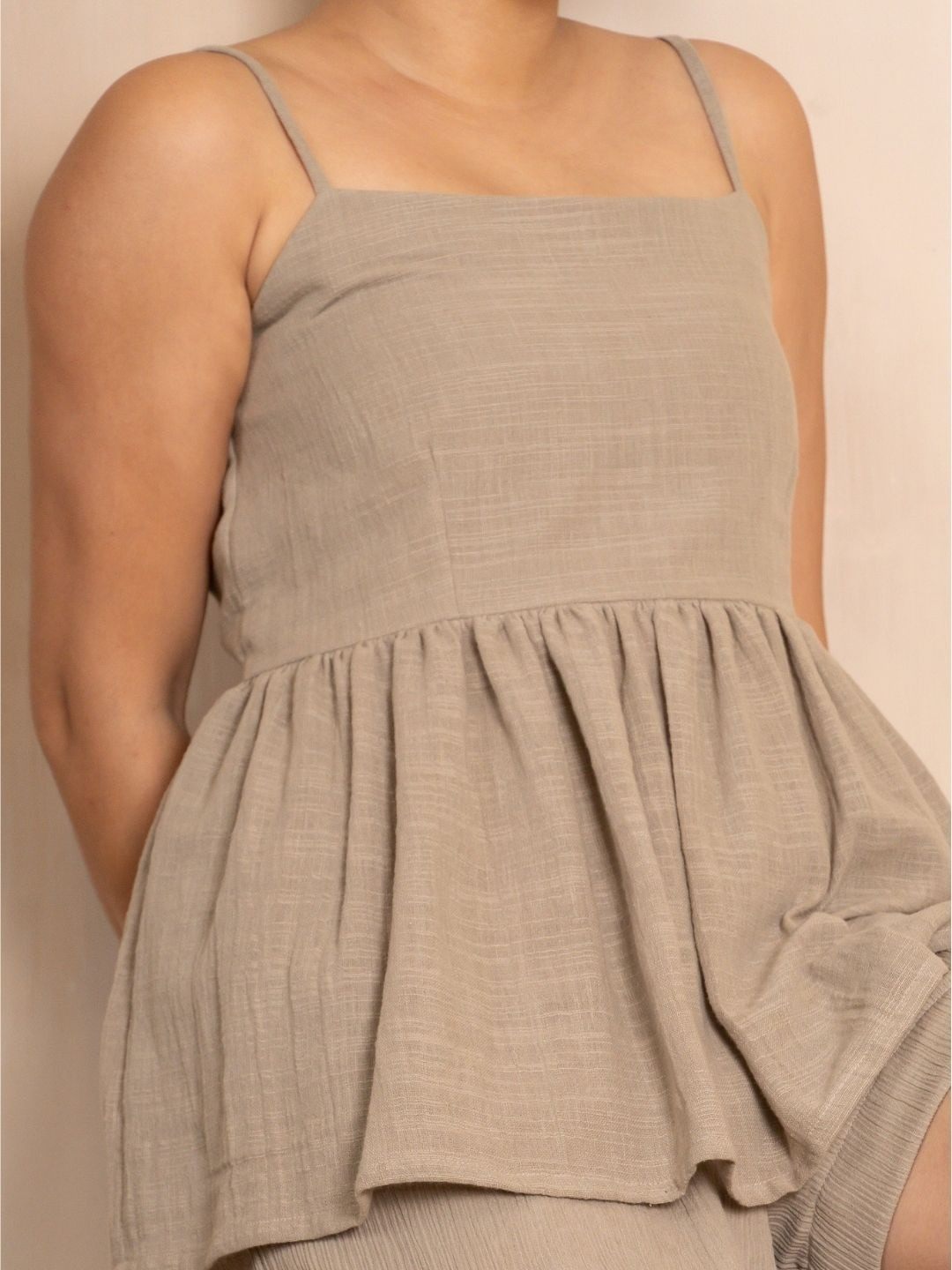 TRUE TONES Women Shoulder Straps Gathered or Pleated Peplum Top