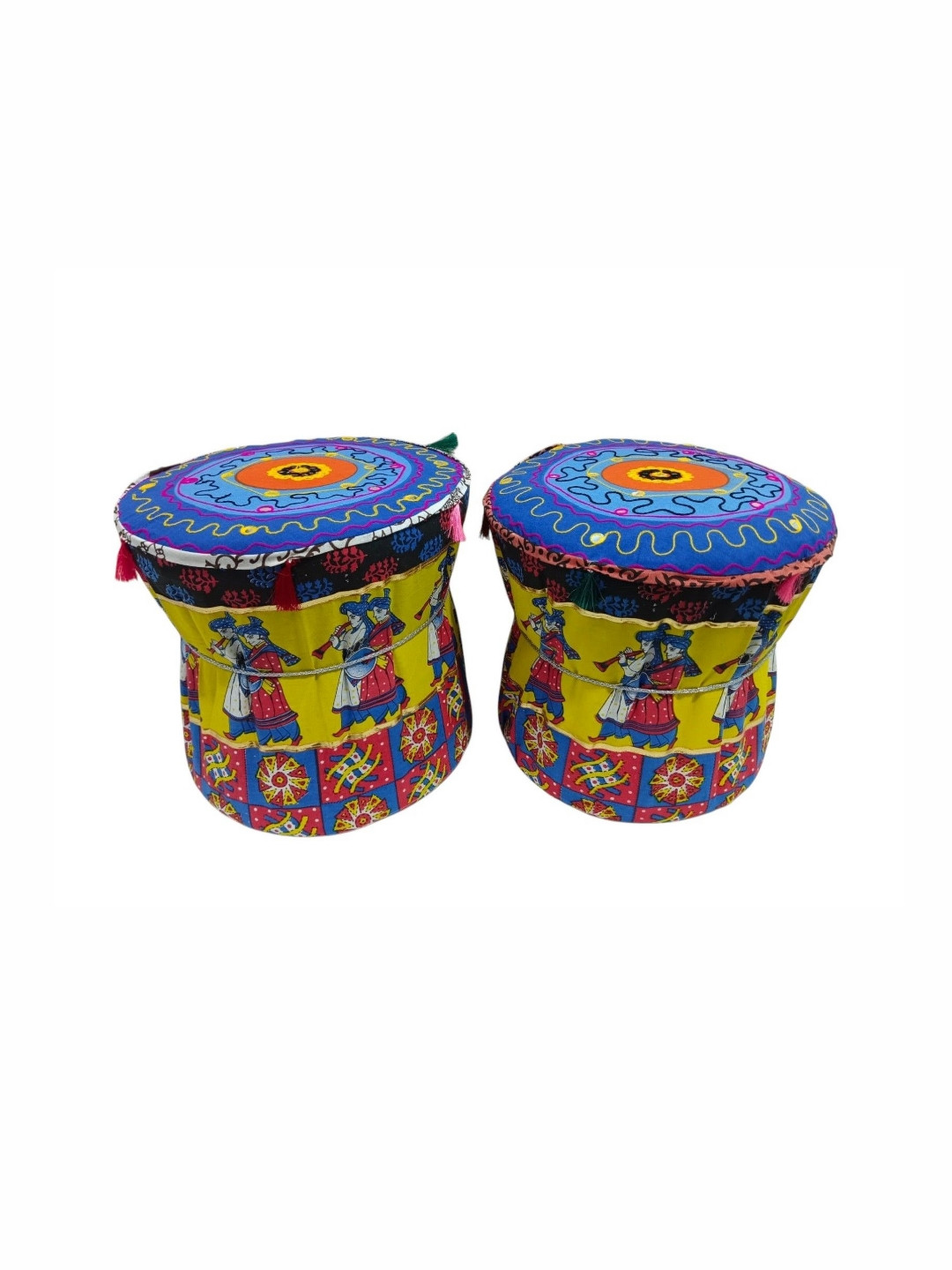 POSHMANDALA Yellow & Blue 2 Pieces Baraat Design Embroidered Pure Cotton Muda Covers