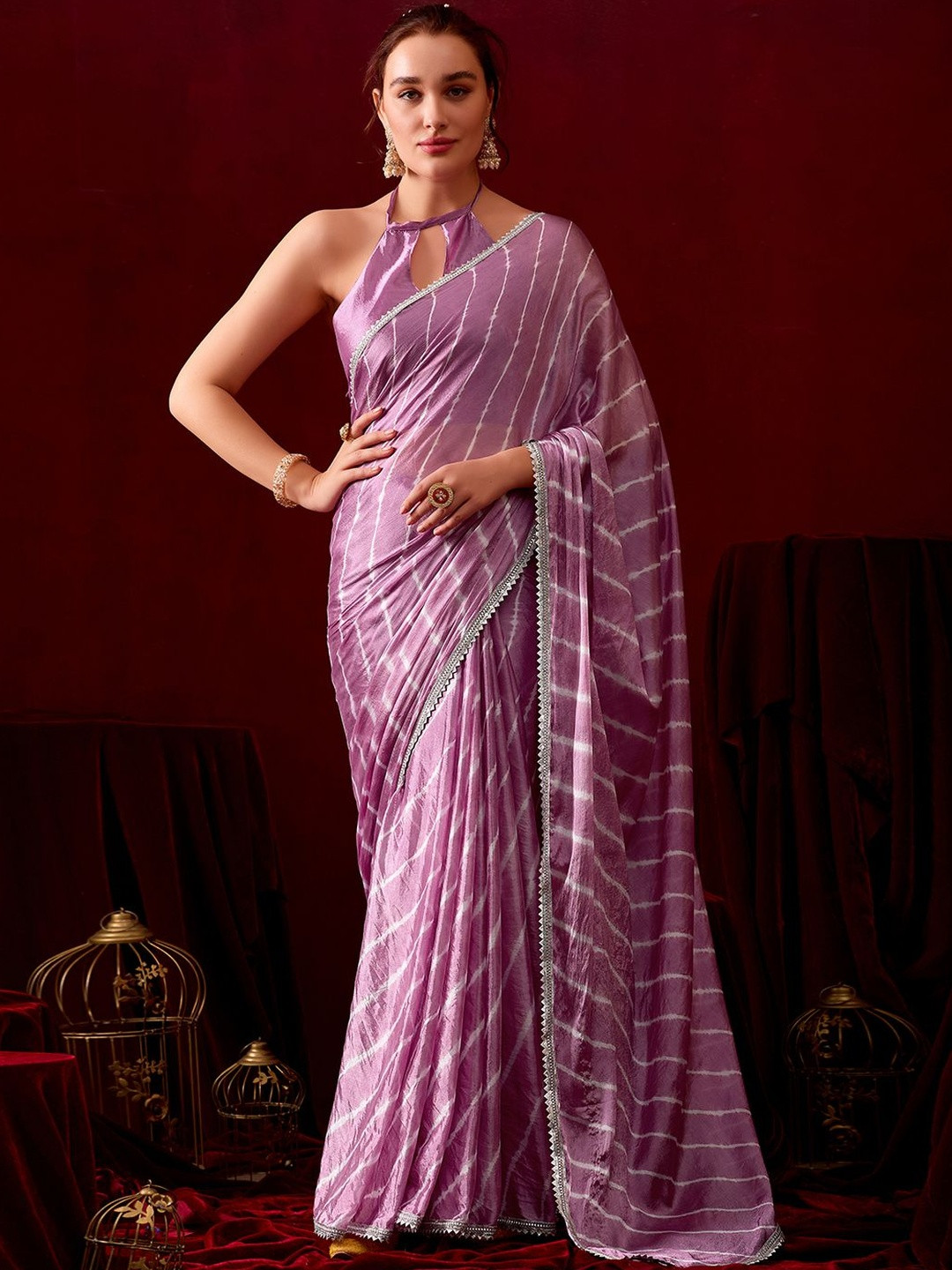 BAPS Women Leheriya Printed Gotta Patti Embellished Border Saree