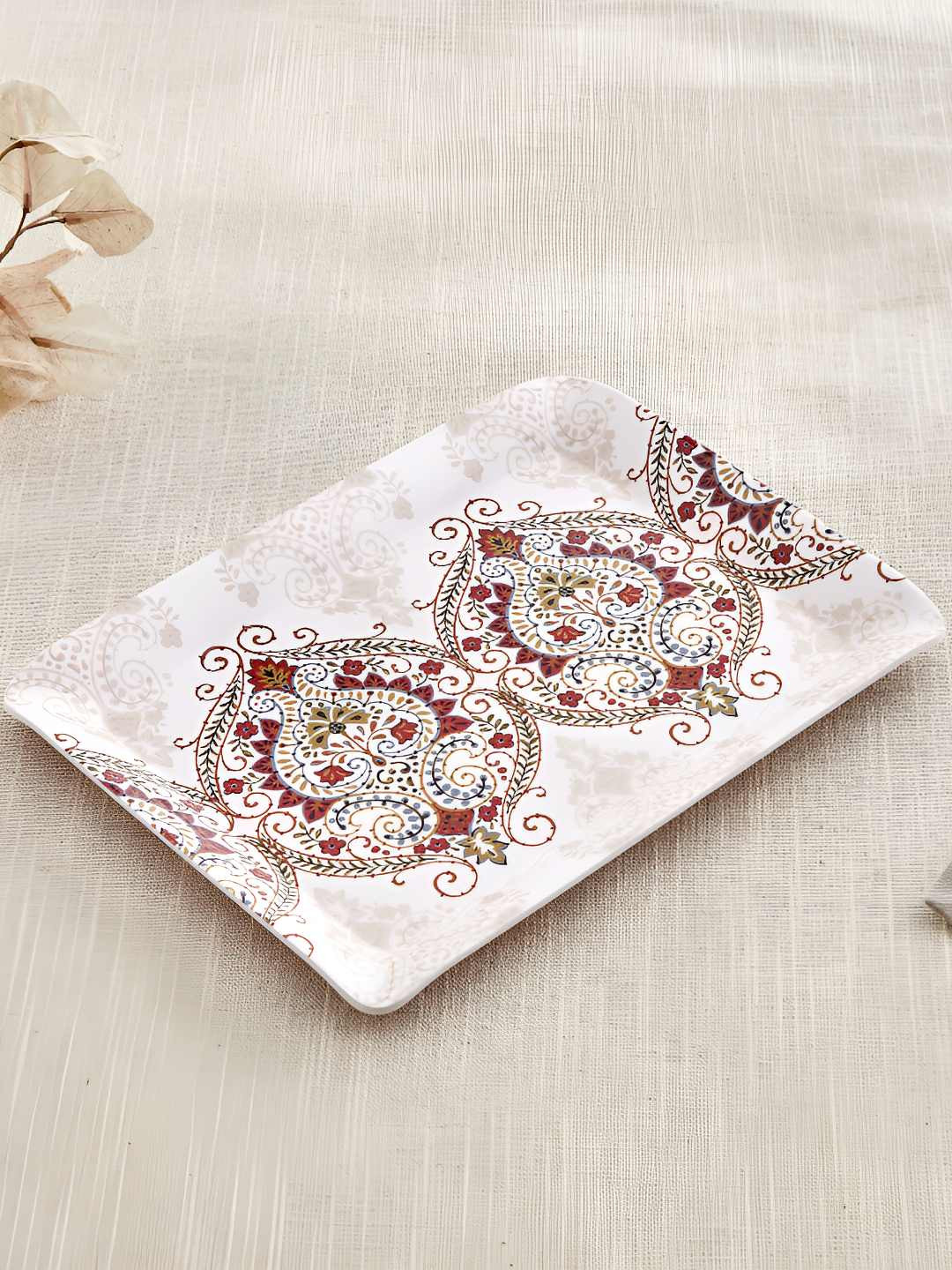 Home Centre Nesto Stylin Beige & Maroon Printed Melamine Serving Tray